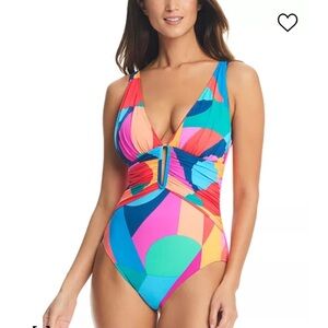 NWT Bleu Rod Beattie multicolored molded cup one piece bathing suit size 14